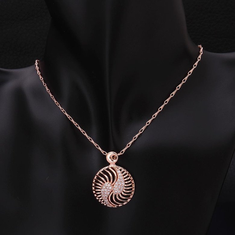 Wholesale Hollow rose gold round Pendant Necklace Jewelry for Women Girls Cubic Zircon Cut Out Fashion Wedding Party Trendy Jewelry TGGPN104 3