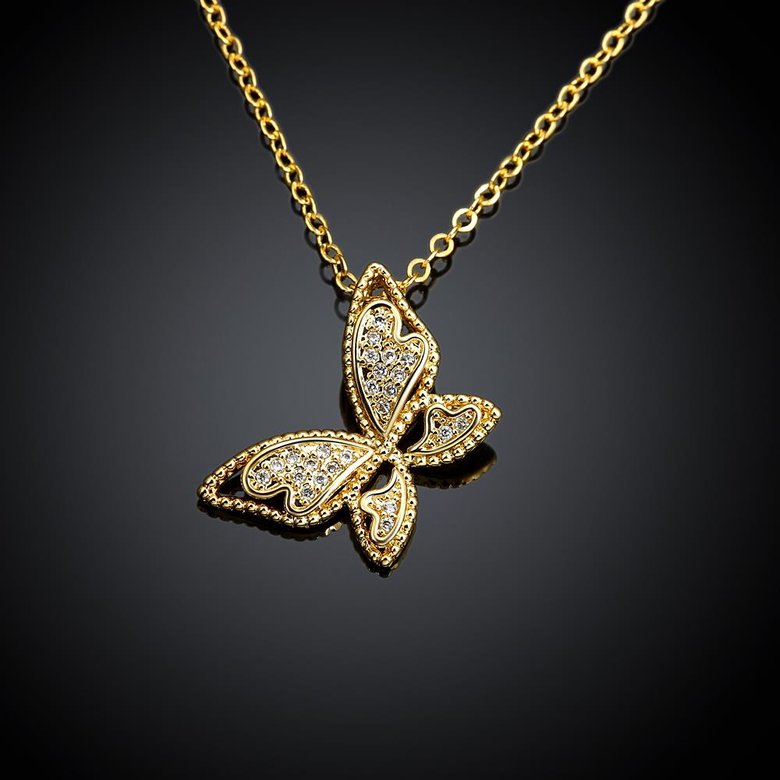 Wholesale Unique Christmas Gift Jewelry Necklace Micro Pave Zircon 24K Gold Butterfly Pendant Necklace For Women Girls  TGGPN128 1