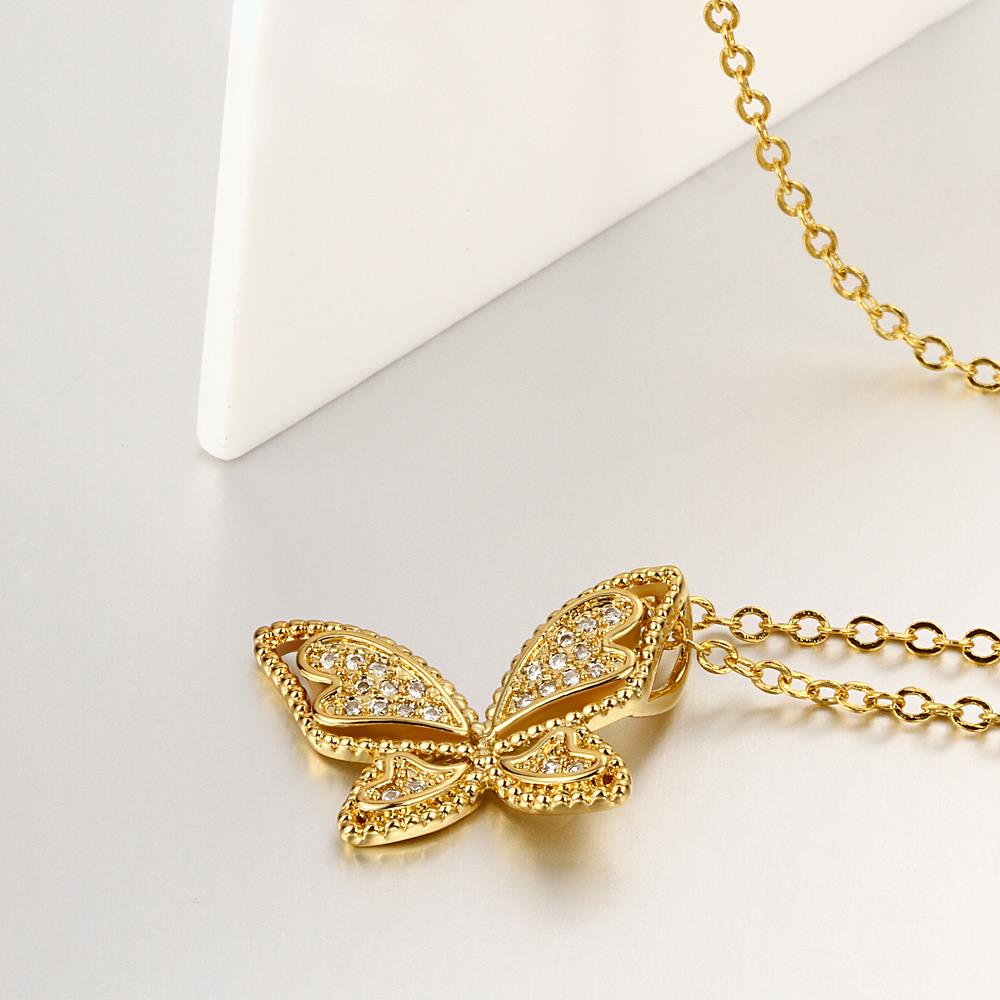 Wholesale Unique Christmas Gift Jewelry Necklace Micro Pave Zircon 24K Gold Butterfly Pendant Necklace For Women Girls  TGGPN128 5