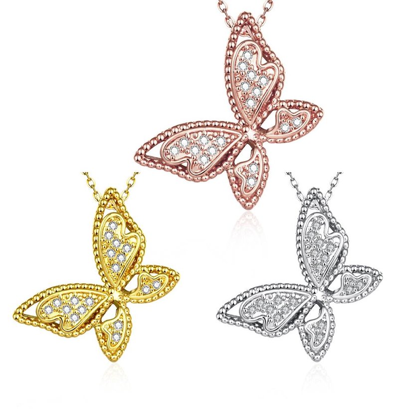 Wholesale Unique Christmas Gift Jewelry Necklace Micro Pave Zircon 24K Gold Butterfly Pendant Necklace For Women Girls  TGGPN128 6