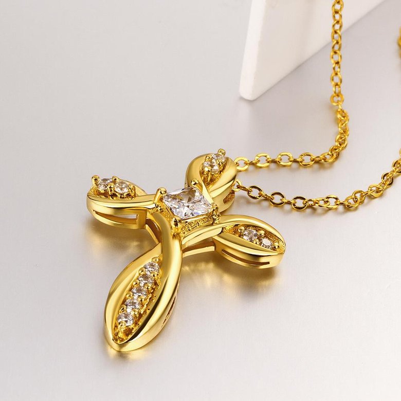 Wholesale Fashion Cross Pendants Gold Color Crystal Jesus Cross Pendant Necklace For Women Jewelry Dropshipping TGGPN136 3