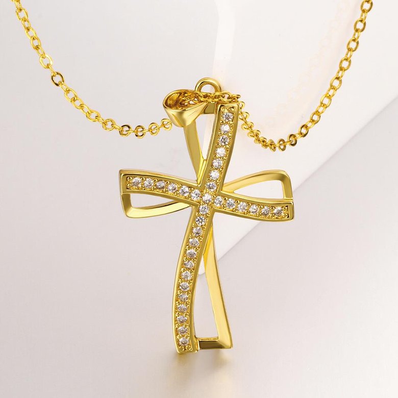 Wholesale Fashion Cross Pendants Gold Color Crystal Jesus Cross Pendant Necklace For Men/Women Jewelry Dropshipping TGGPN138 0