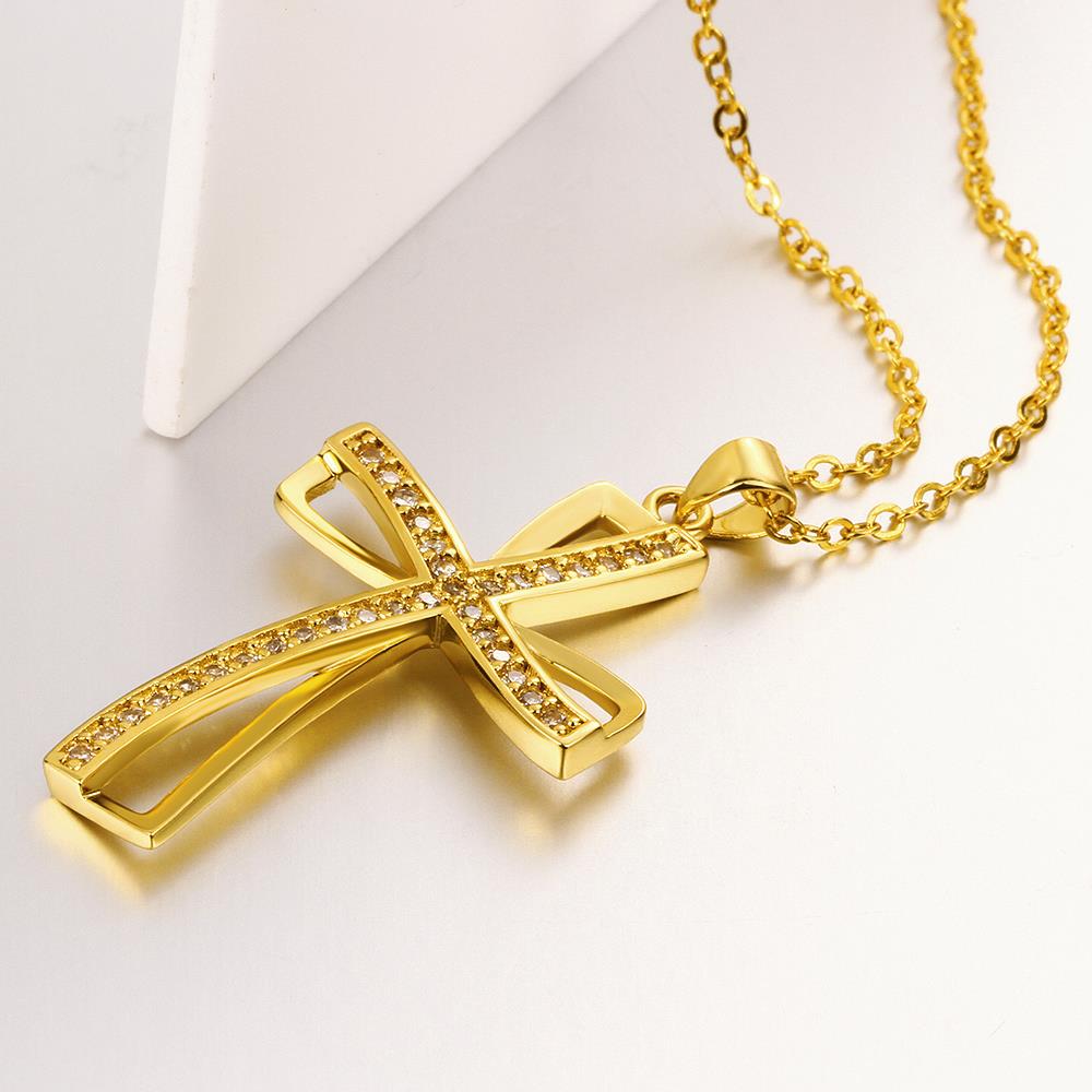 Wholesale Fashion Cross Pendants Gold Color Crystal Jesus Cross Pendant Necklace For Men/Women Jewelry Dropshipping TGGPN138 1