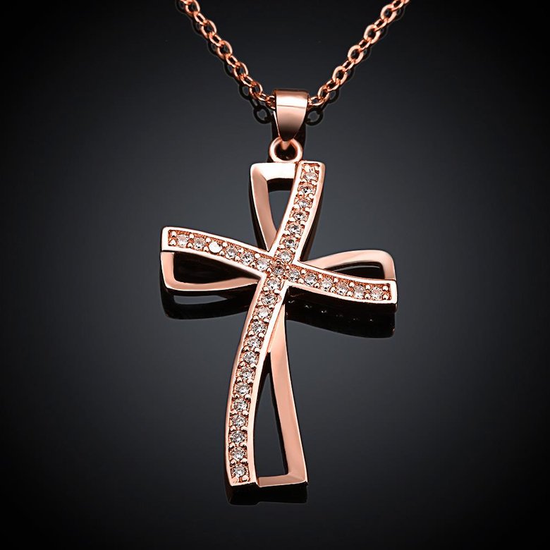 Wholesale Fashion Cross Pendants Gold Color Crystal Jesus Cross Pendant Necklace For Men/Women Jewelry Dropshipping TGGPN138 2