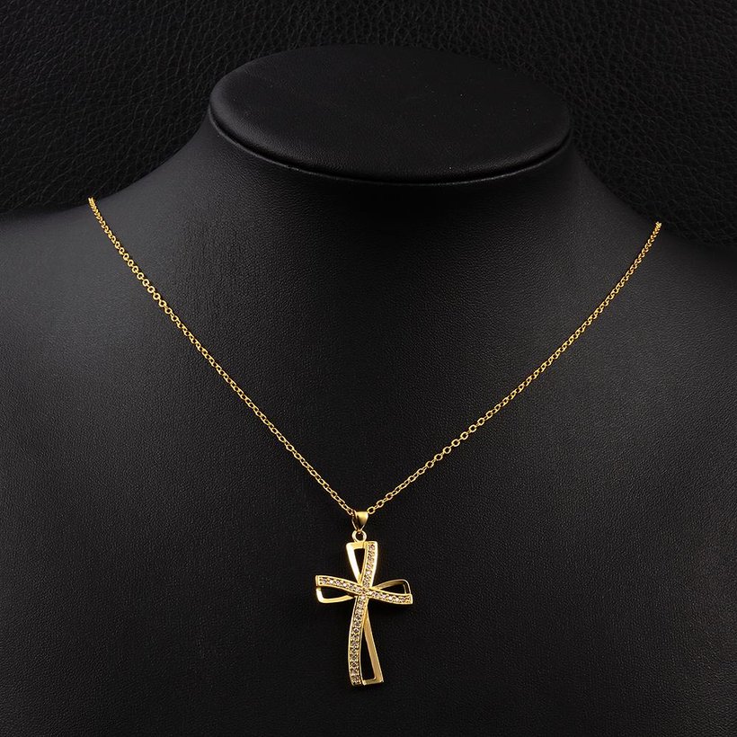 Wholesale Fashion Cross Pendants Gold Color Crystal Jesus Cross Pendant Necklace For Men/Women Jewelry Dropshipping TGGPN138 3