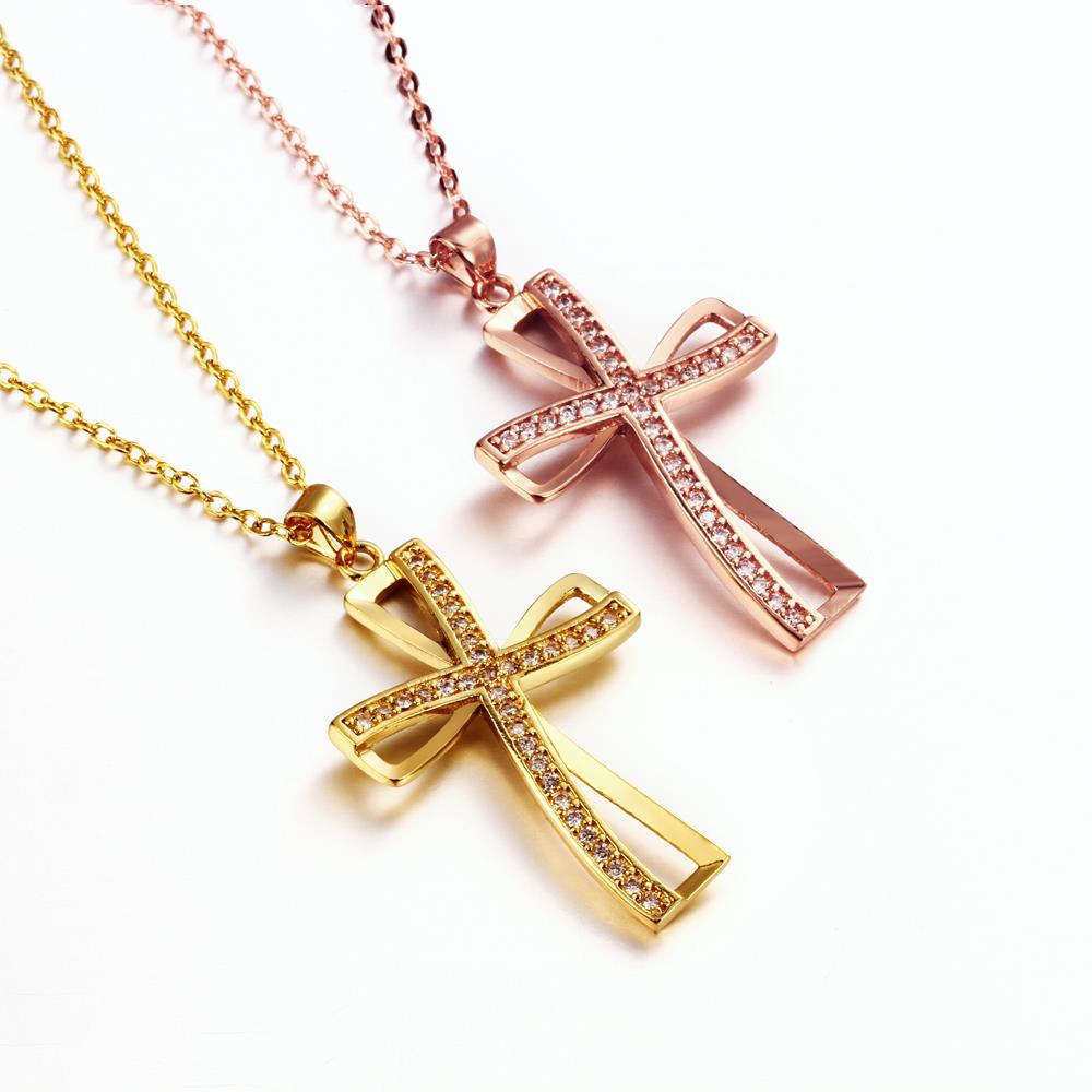 Wholesale Fashion Cross Pendants Gold Color Crystal Jesus Cross Pendant Necklace For Men/Women Jewelry Dropshipping TGGPN138 4