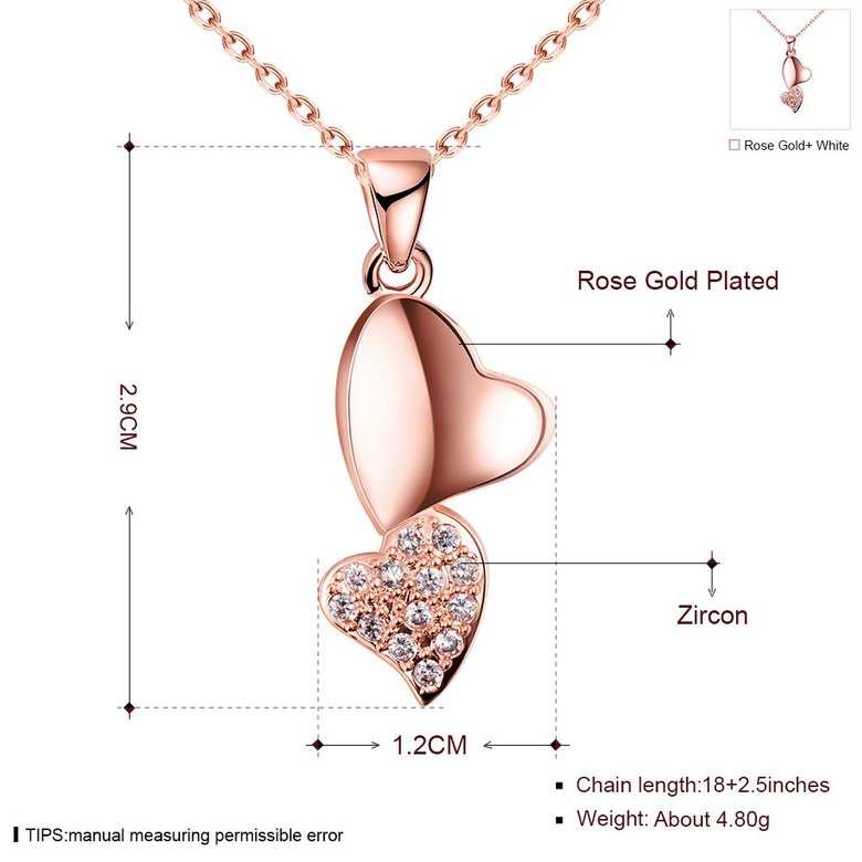 Wholesale Romantic Sweet Love Double Heart pendant delicate gift for women Rose Gold temperament  Wedding Neckalce  TGGPN143 0