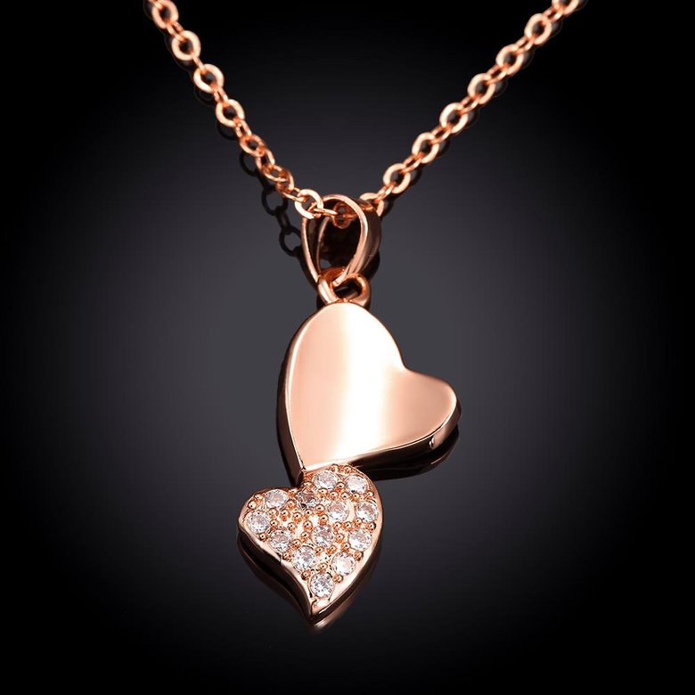 Wholesale Romantic Sweet Love Double Heart pendant delicate gift for women Rose Gold temperament  Wedding Neckalce  TGGPN143 1