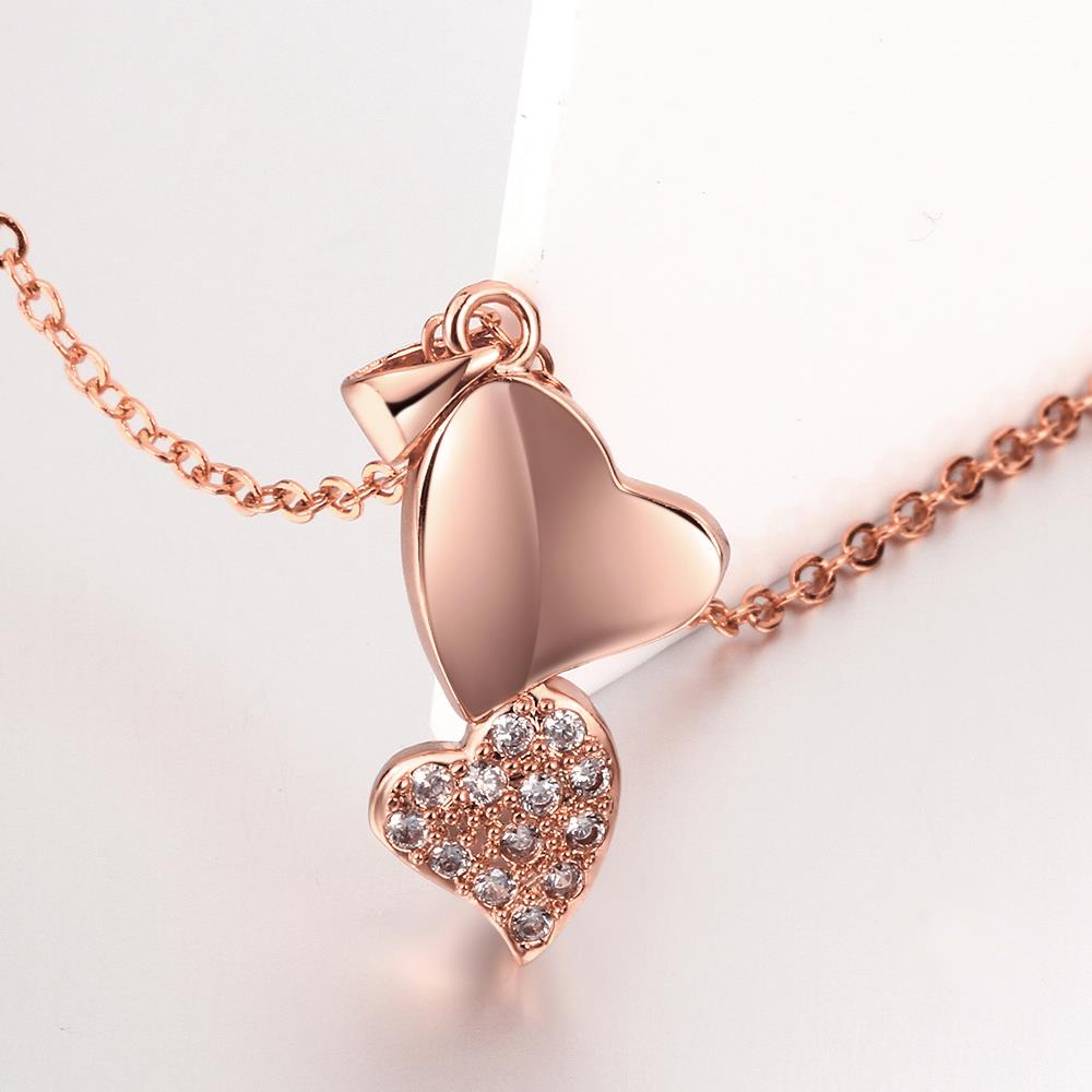 Wholesale Romantic Sweet Love Double Heart pendant delicate gift for women Rose Gold temperament  Wedding Neckalce  TGGPN143 3