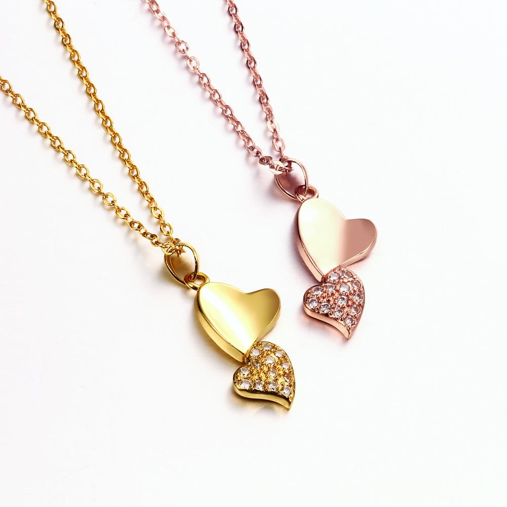 Wholesale Romantic Sweet Love Double Heart pendant delicate gift for women Rose Gold temperament  Wedding Neckalce  TGGPN143 6