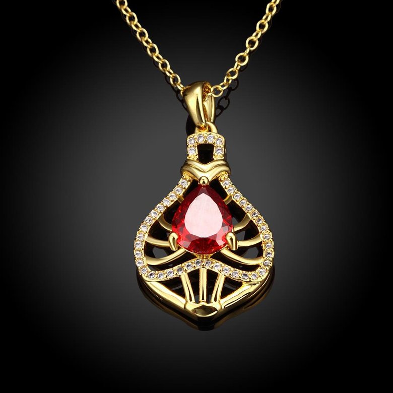 Wholesale Red Rhinestone water drop Pendant Necklace for Women Girls 24 Gold necklace elegant wedding Jewelry TGGPN153 0