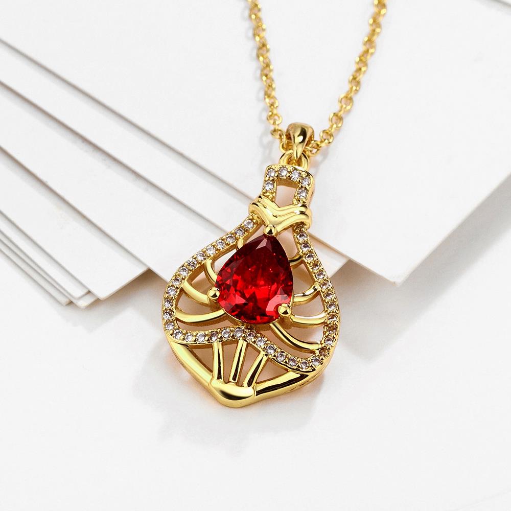 Wholesale Red Rhinestone water drop Pendant Necklace for Women Girls 24 Gold necklace elegant wedding Jewelry TGGPN153 1