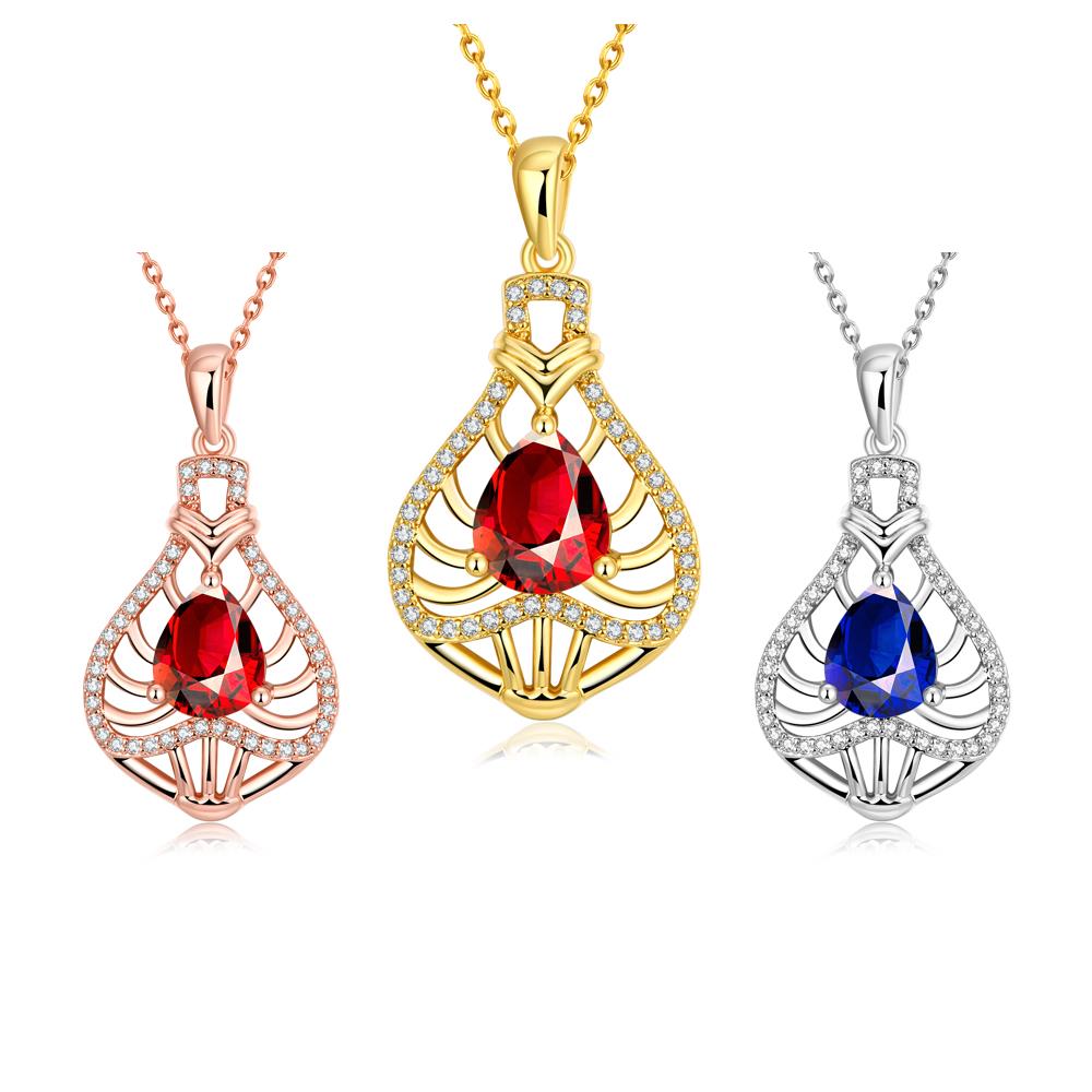 Wholesale Red Rhinestone water drop Pendant Necklace for Women Girls 24 Gold necklace elegant wedding Jewelry TGGPN153 2