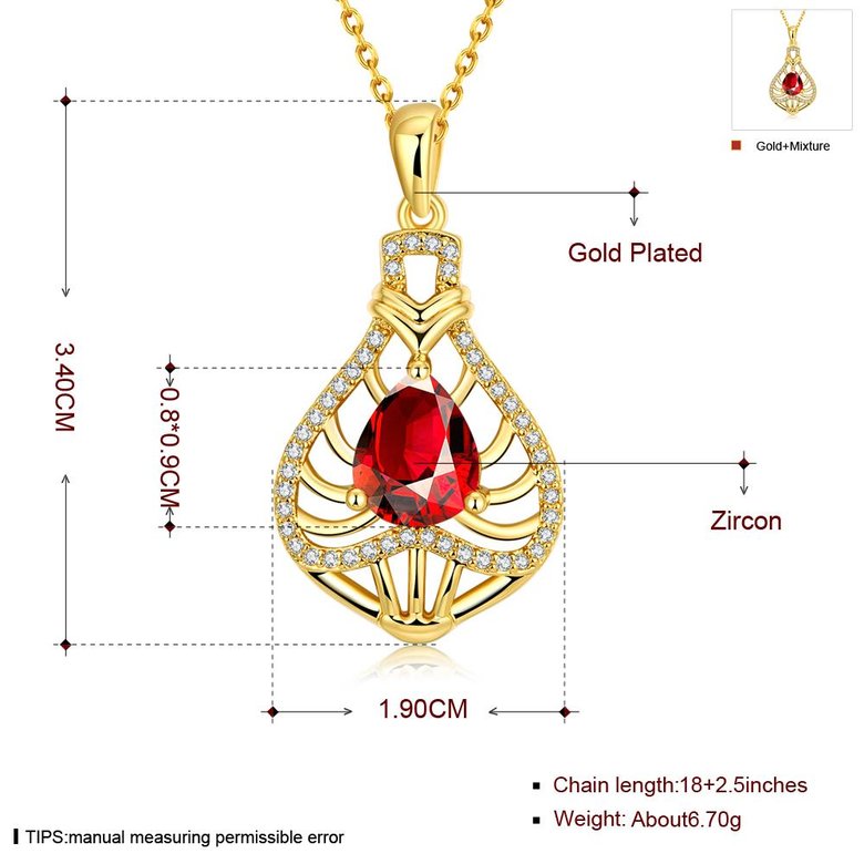 Wholesale Red Rhinestone water drop Pendant Necklace for Women Girls 24 Gold necklace elegant wedding Jewelry TGGPN153 3