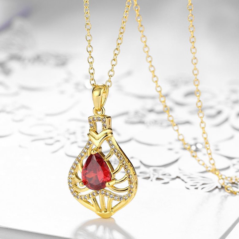 Wholesale Red Rhinestone water drop Pendant Necklace for Women Girls 24 Gold necklace elegant wedding Jewelry TGGPN153 4
