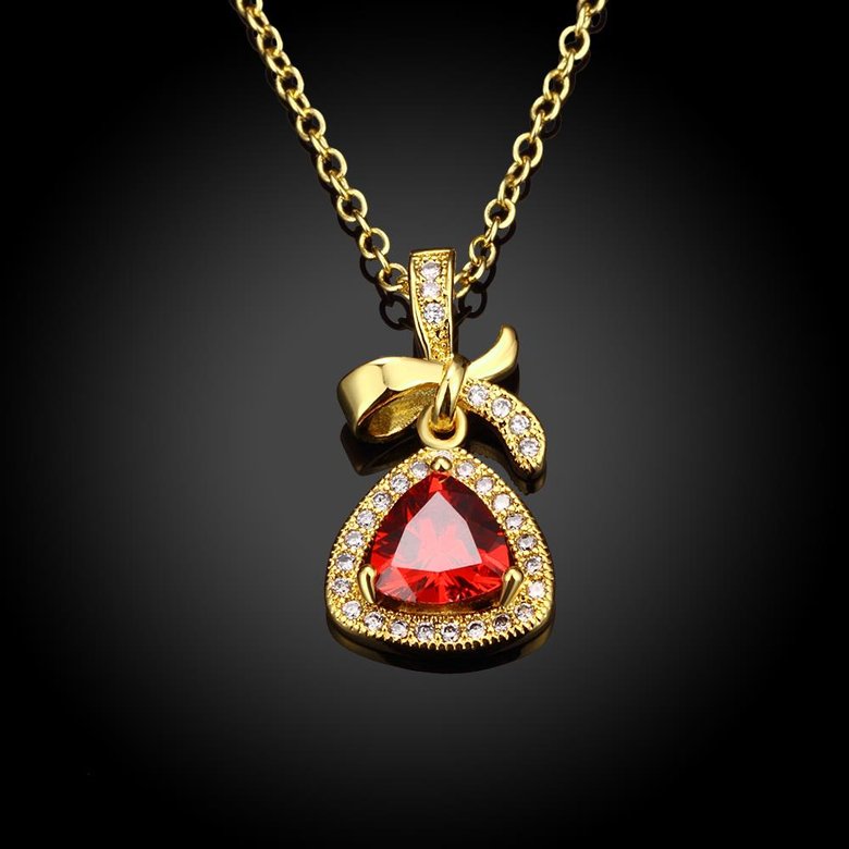 Wholesale Red Rhinestone triangle Pendant Necklace for Women Girls 24 Gold necklace elegant wedding Jewelry TGGPN156 3