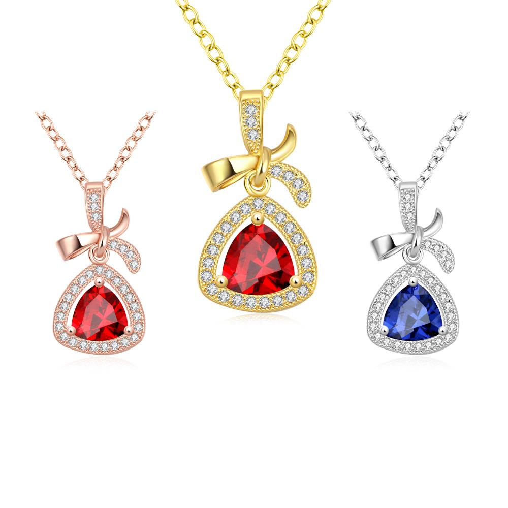 Wholesale Red Rhinestone triangle Pendant Necklace for Women Girls 24 Gold necklace elegant wedding Jewelry TGGPN156 7