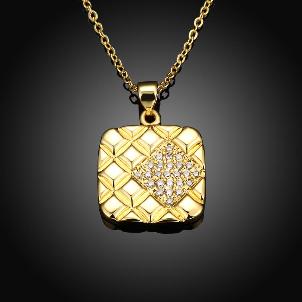 Wholesale Fashion 24K gold plated Square Pendant Necklace For Women Charm Female Full CZ Jewelry Necklace TGGPN008 0