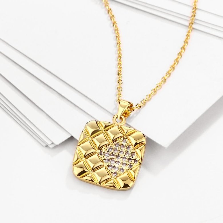 Wholesale Fashion 24K gold plated Square Pendant Necklace For Women Charm Female Full CZ Jewelry Necklace TGGPN008 1