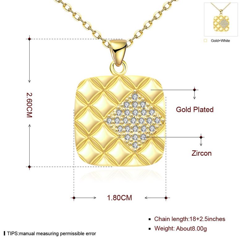 Wholesale Fashion 24K gold plated Square Pendant Necklace For Women Charm Female Full CZ Jewelry Necklace TGGPN008 3