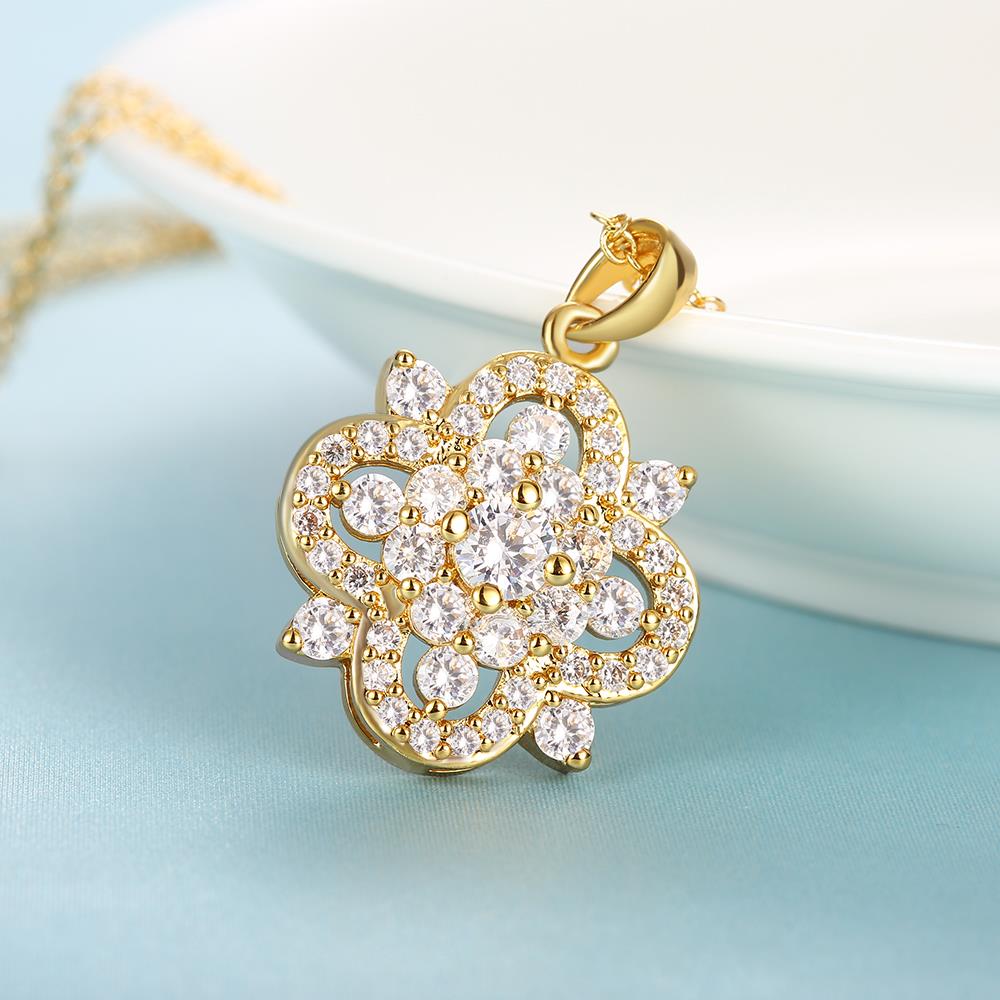Wholesale Trendy 24K Gold Plated full pave CZ Necklace temperament hollow flower necklace jewerly wholesale from China TGGPN170 0