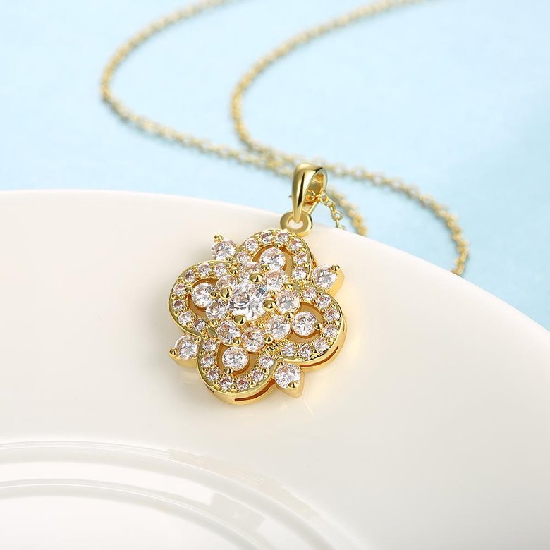 Wholesale Trendy 24K Gold Plated full pave CZ Necklace temperament hollow flower necklace jewerly wholesale from China TGGPN170 1