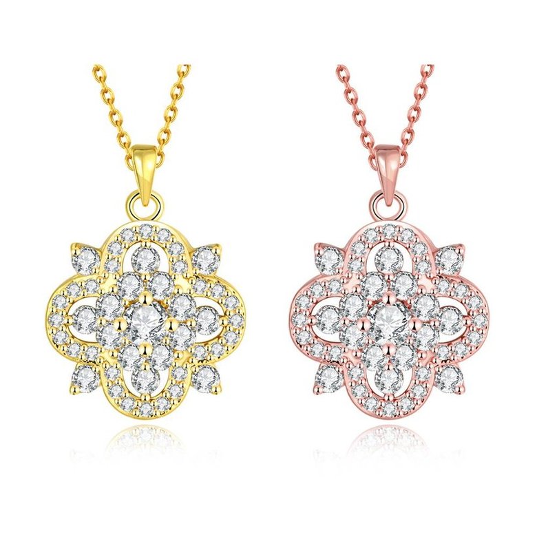 Wholesale Trendy 24K Gold Plated full pave CZ Necklace temperament hollow flower necklace jewerly wholesale from China TGGPN170 2