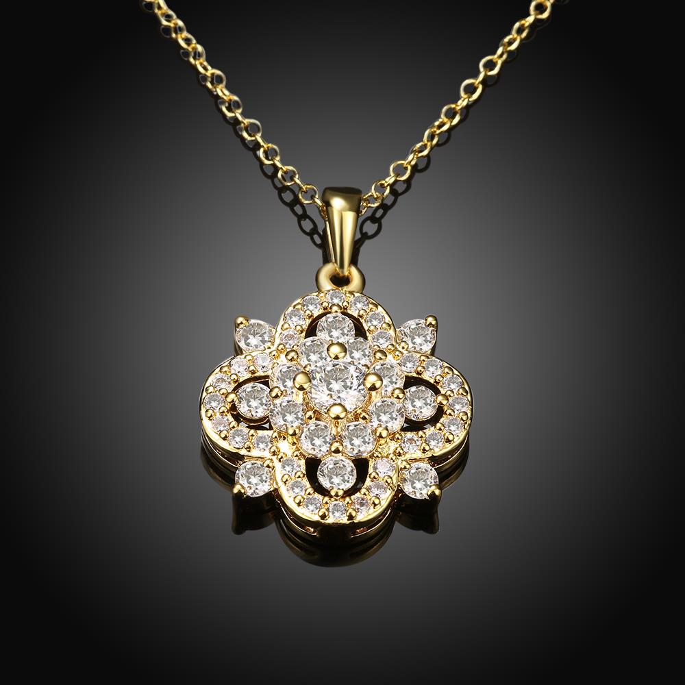 Wholesale Trendy 24K Gold Plated full pave CZ Necklace temperament hollow flower necklace jewerly wholesale from China TGGPN170 5