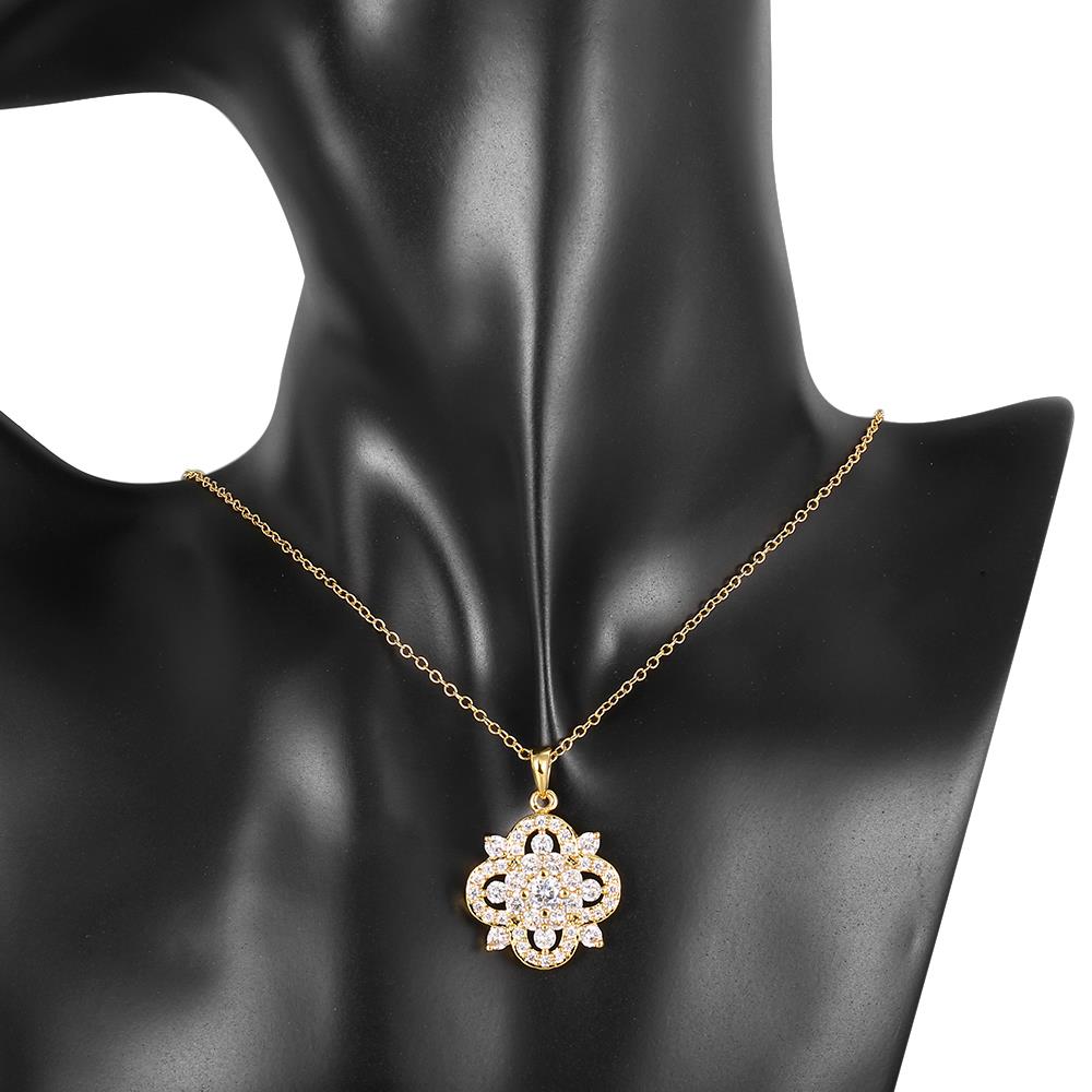 Wholesale Trendy 24K Gold Plated full pave CZ Necklace temperament hollow flower necklace jewerly wholesale from China TGGPN170 6