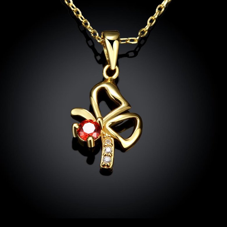 Wholesale Fashion romantic shiny red Cubic Zirconia Necklace Gold Color butterfly pendant Necklace fine birthday Gifts For Women jewelry TGGPN172 1