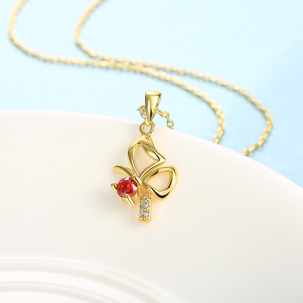 Wholesale Fashion romantic shiny red Cubic Zirconia Necklace Gold Color butterfly pendant Necklace fine birthday Gifts For Women jewelry TGGPN172 4