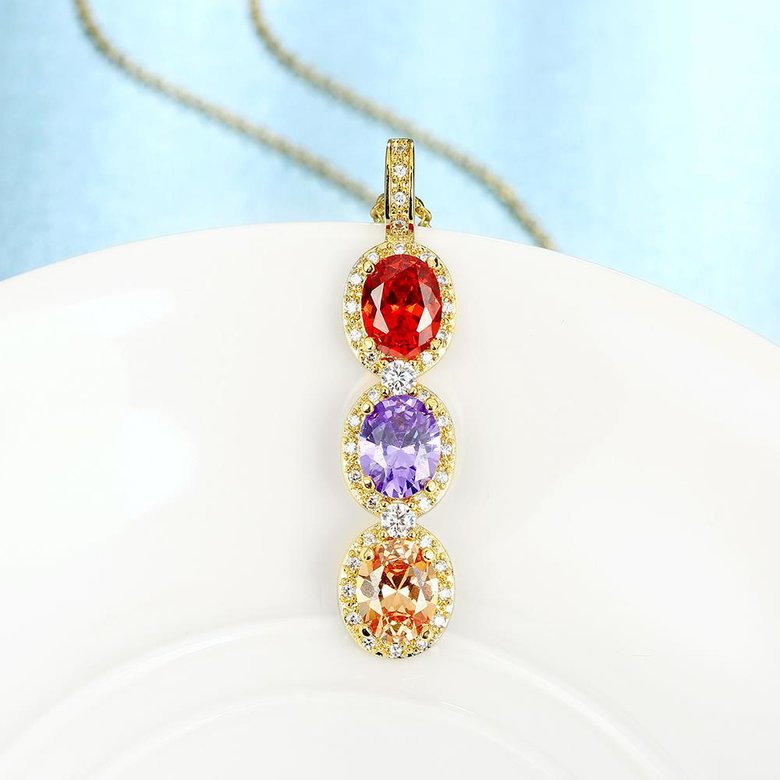 Wholesale Hot Sale Female Three Round colorful Zircon Fashion Long Dangle Neckalce dazzling Jewelry Party Engagement Gift TGGPN184 0