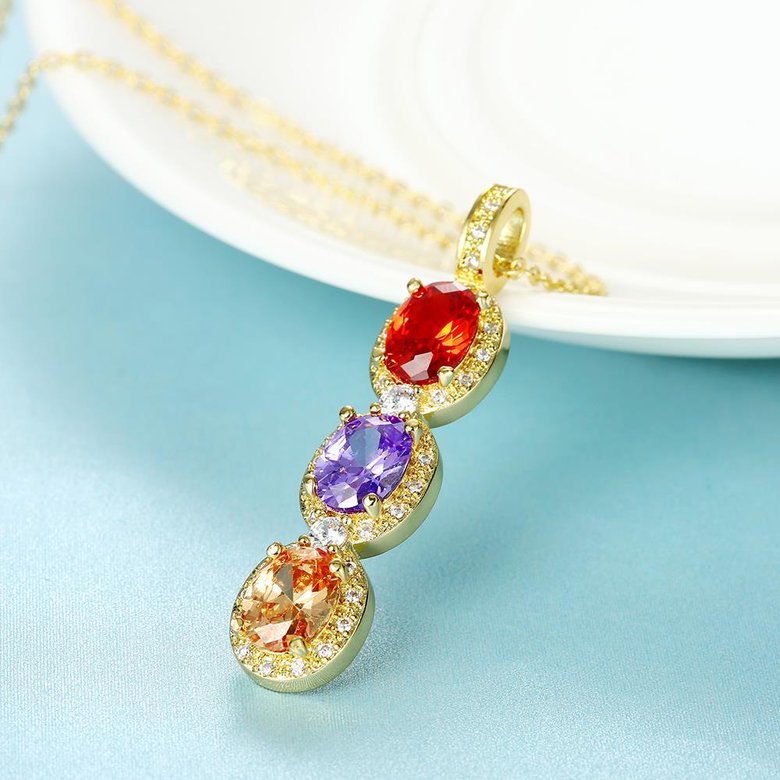 Wholesale Hot Sale Female Three Round colorful Zircon Fashion Long Dangle Neckalce dazzling Jewelry Party Engagement Gift TGGPN184 4