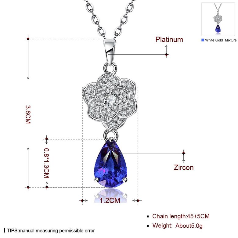 Wholesale Romantic Platinum Plated big blue water drop crystal pendant dazzling pave zircon flower nacklace fine wedding party jewelry  TGGPN191 1
