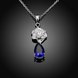 Wholesale Romantic Platinum Plated big blue water drop crystal pendant dazzling pave zircon flower nacklace fine wedding party jewelry  TGGPN191 2 small