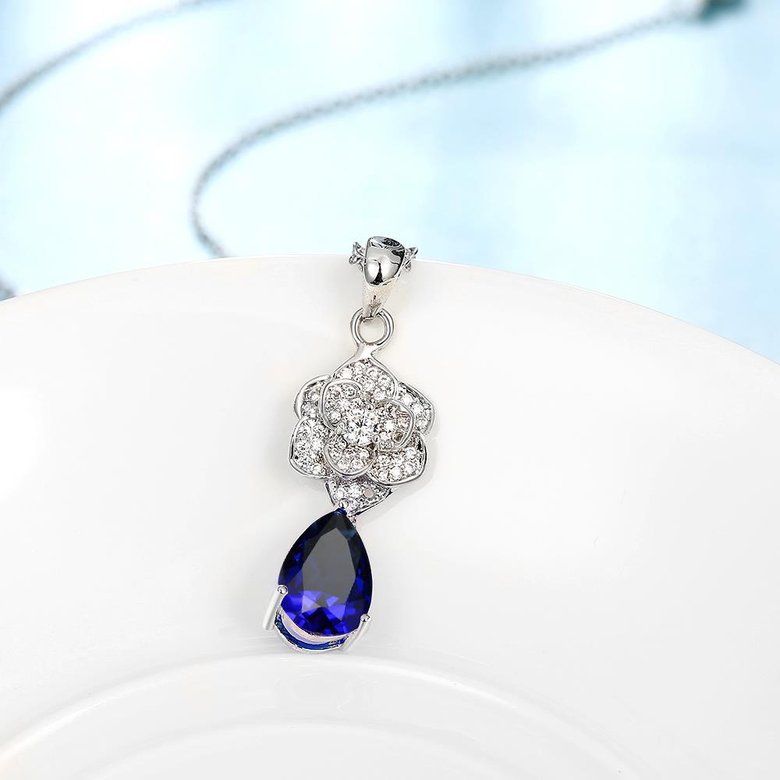 Wholesale Romantic Platinum Plated big blue water drop crystal pendant dazzling pave zircon flower nacklace fine wedding party jewelry  TGGPN191 4