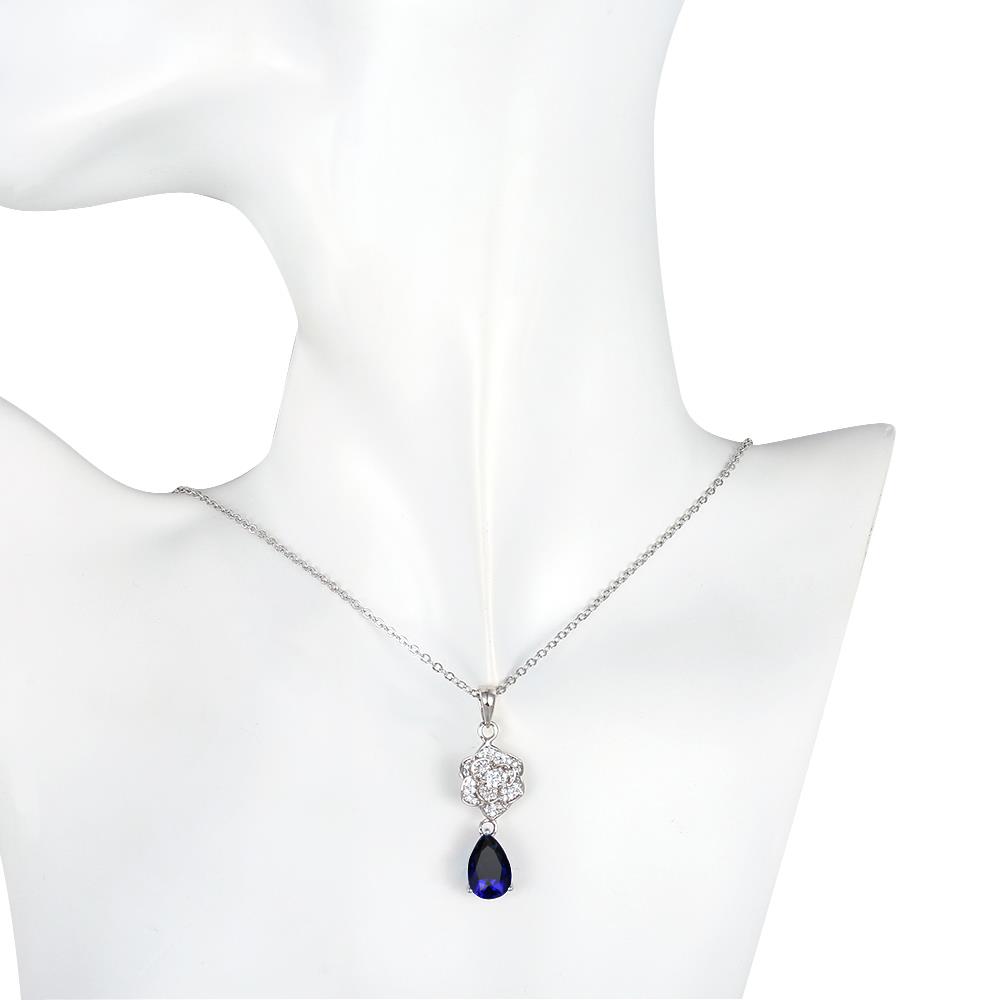 Wholesale Romantic Platinum Plated big blue water drop crystal pendant dazzling pave zircon flower nacklace fine wedding party jewelry  TGGPN191 5