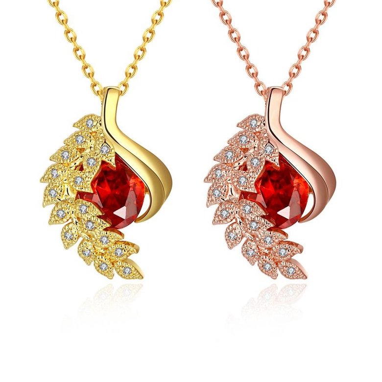 Wholesale Fashion 24K gold Cubic Zircon Leaf Shape Chain Pendant Necklaces for Women Shinny red big Crystal Wedding Anniversary Jewelry TGGPN198 2