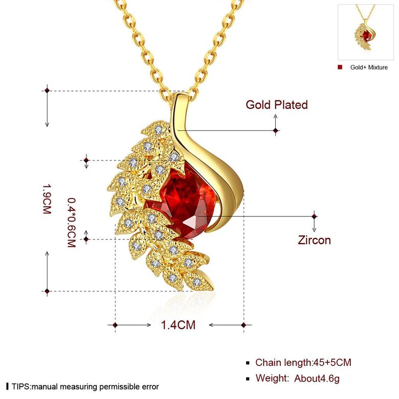 Wholesale Fashion 24K gold Cubic Zircon Leaf Shape Chain Pendant Necklaces for Women Shinny red big Crystal Wedding Anniversary Jewelry TGGPN198 3