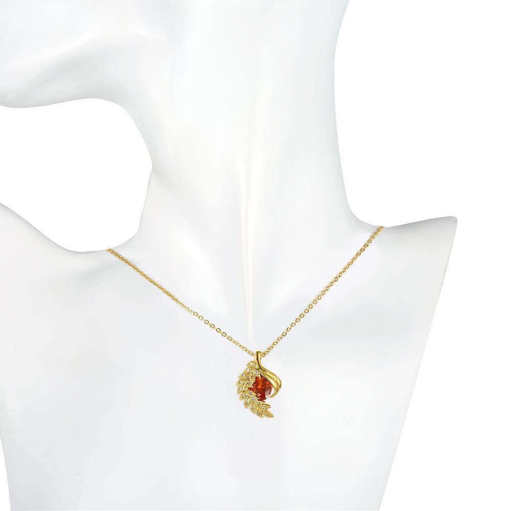 Wholesale Fashion 24K gold Cubic Zircon Leaf Shape Chain Pendant Necklaces for Women Shinny red big Crystal Wedding Anniversary Jewelry TGGPN198 6