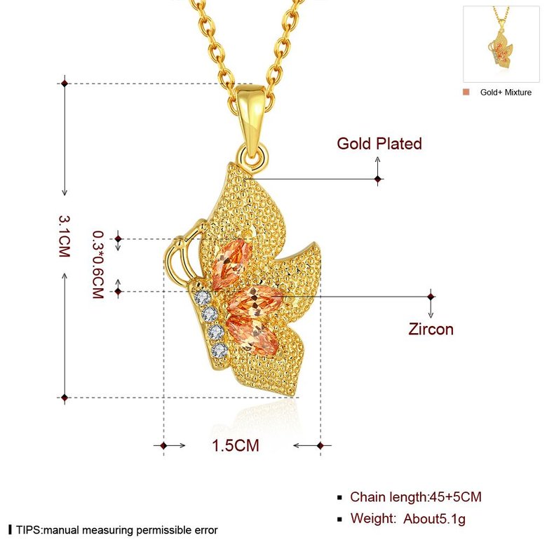 Wholesale Romantic Butterfly Necklaces Women Girls Gold Color Charm Pendant Necklace Jewelry Cubic Zirconia Birthday Party Gift TGGPN201 3