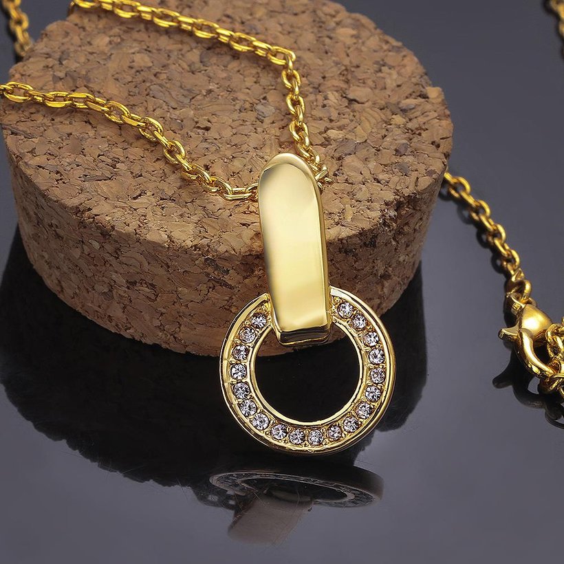 Wholesale Classic Shiny Paved Tiny Crysral Circle Round Necklaces & Pendants 24 Gold Color Chain Jewelry For Women  TGGPN208 1