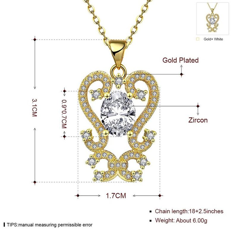 Wholesale Trendy 24K Gold Plated CZ heart Necklace temperament hollow flower necklace jewerly wholesale from China TGGPN210 0