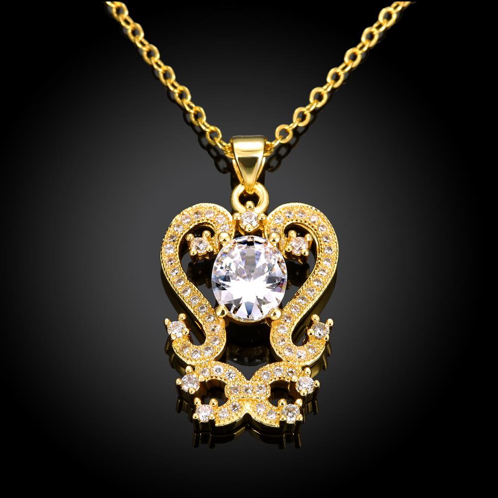 Wholesale Trendy 24K Gold Plated CZ heart Necklace temperament hollow flower necklace jewerly wholesale from China TGGPN210 1
