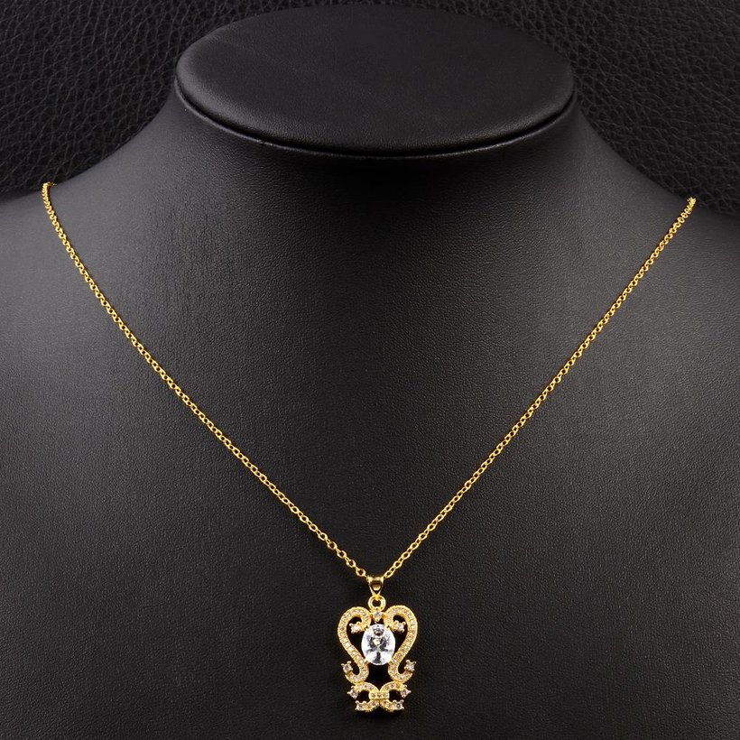 Wholesale Trendy 24K Gold Plated CZ heart Necklace temperament hollow flower necklace jewerly wholesale from China TGGPN210 2