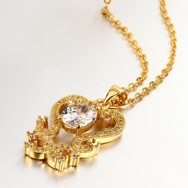 Wholesale Trendy 24K Gold Plated CZ heart Necklace temperament hollow flower necklace jewerly wholesale from China TGGPN210 3