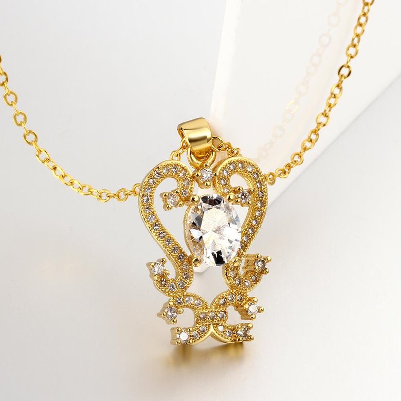 Wholesale Trendy 24K Gold Plated CZ heart Necklace temperament hollow flower necklace jewerly wholesale from China TGGPN210 4