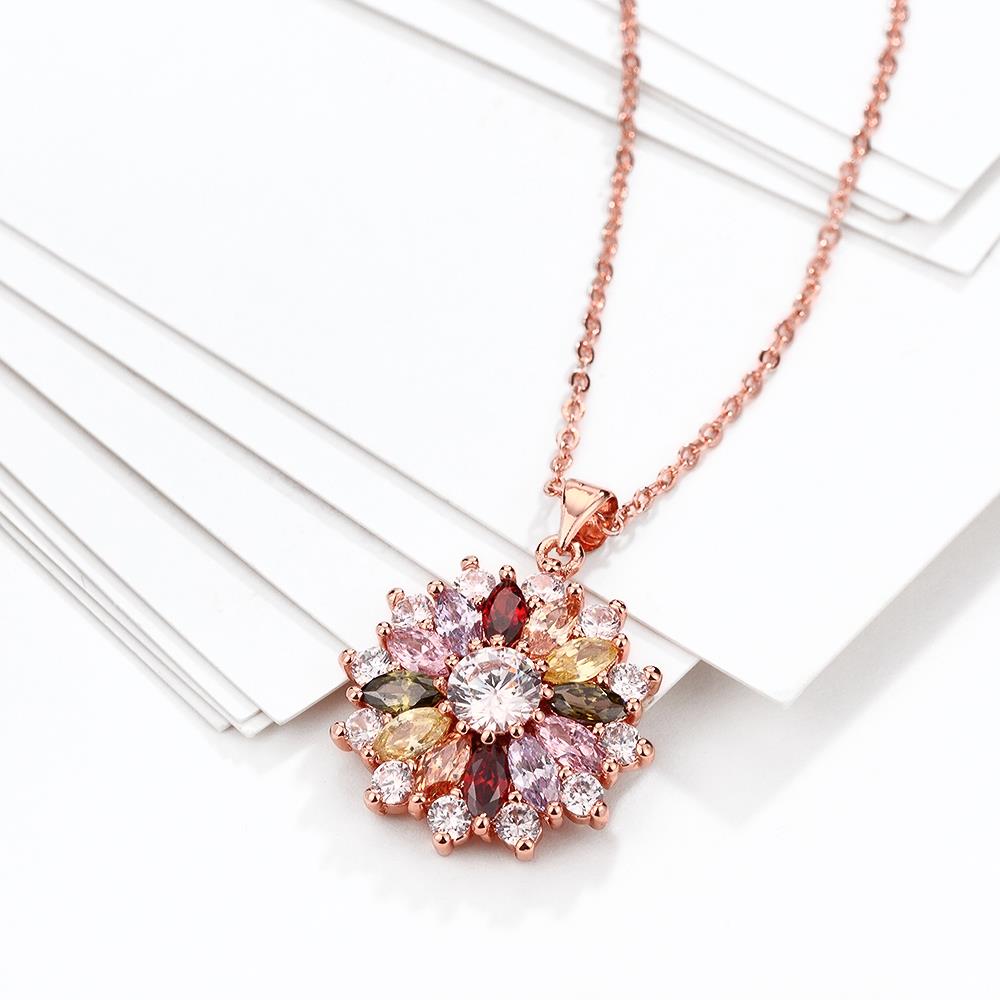 Wholesale Hot Sell rose Gold Color Necklaces Pendants with High Quality full pave colorful zircon Flower For Women fine Birthday Gift TGGPN223 1