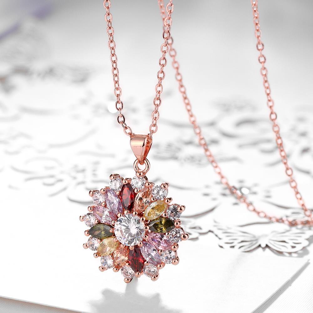 Wholesale Hot Sell rose Gold Color Necklaces Pendants with High Quality full pave colorful zircon Flower For Women fine Birthday Gift TGGPN223 2