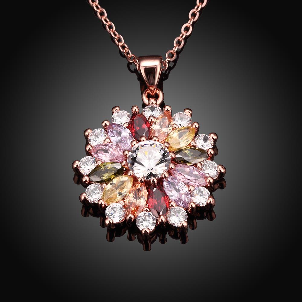 Wholesale Hot Sell rose Gold Color Necklaces Pendants with High Quality full pave colorful zircon Flower For Women fine Birthday Gift TGGPN223 4